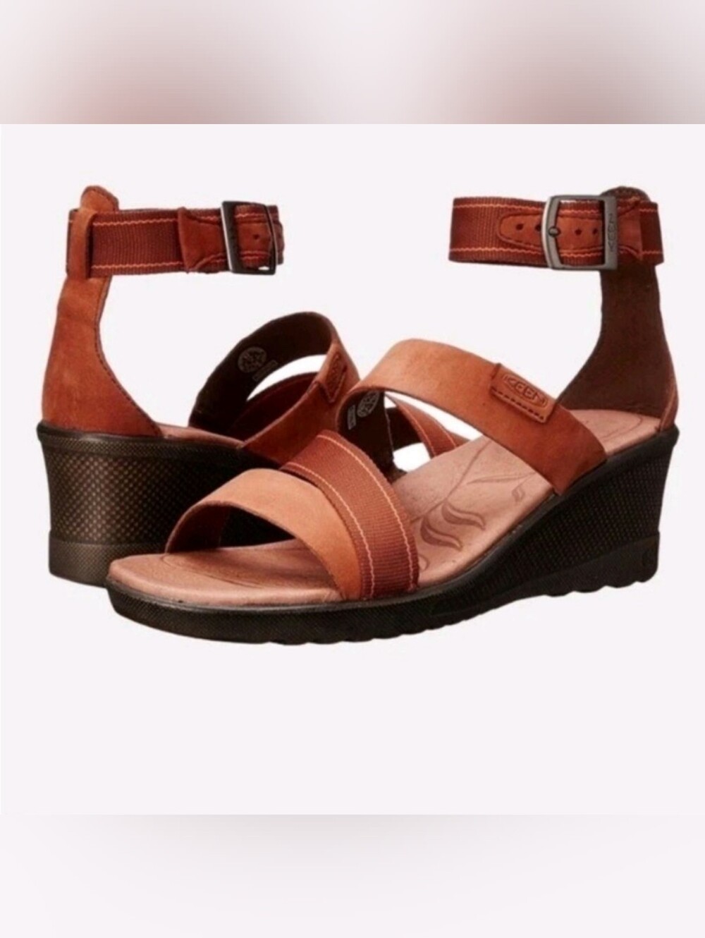 Keen Skyline Nubuck Tab And Brown Leather Wedge Sandals